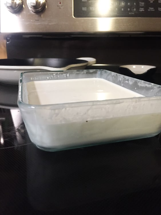 cream in 3-cup Pyrex dish